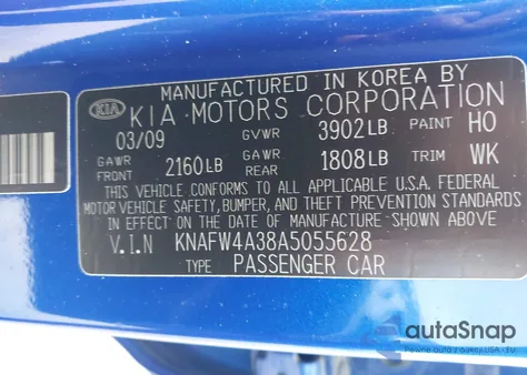 2010 Kia Forte Sx из США, поврежденный, VIN KNAFW4A38A5055628